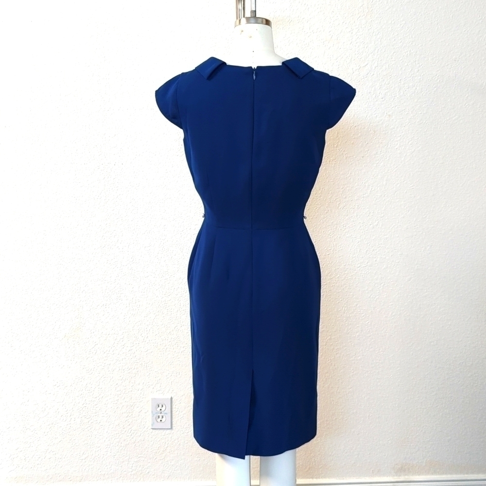 Calvin Klein Folded Neckline Sheath Dress Blue S/M preppy Business casual - Picture 2 of 4